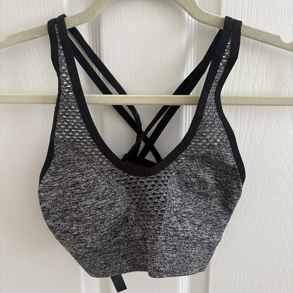 Heathered Black Strappy Sports Bra